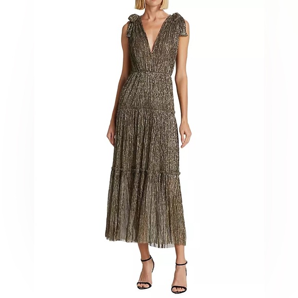 SABINA MUSAYEV‎ Revolve Helena Gold Black Metallic Maxi Tiered
